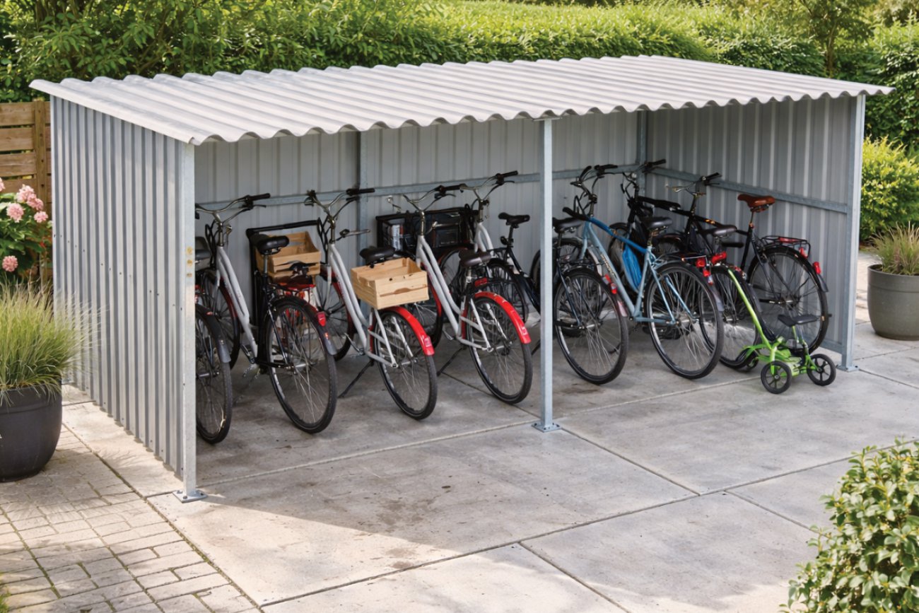 Fietsenstalling met fietsen in verschillende maten